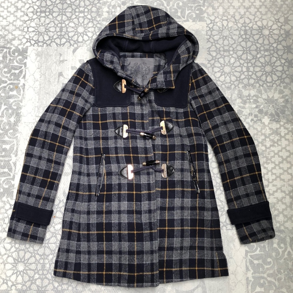 Forever New Womens Coat Jacket Wool Blend Check Grey Black Yellow Hooded… - Picture 6 of 15